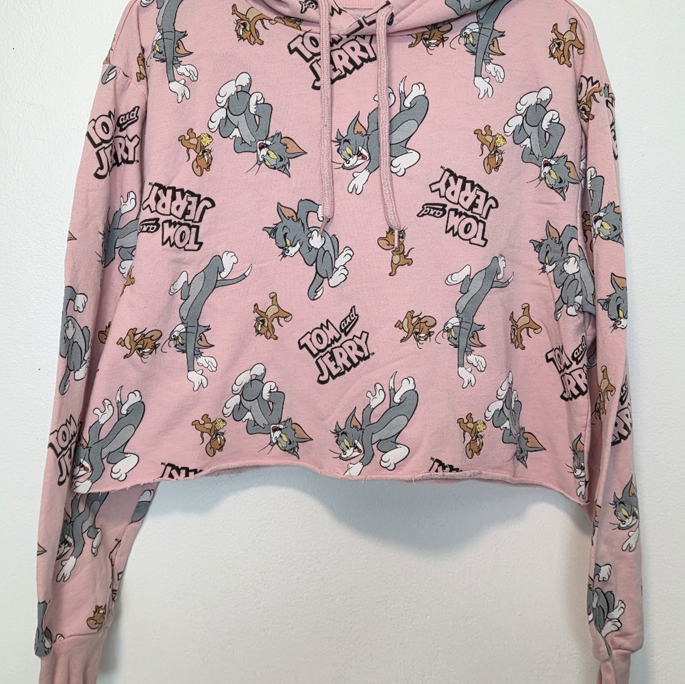 Tom and Jerry Pink Cropped Hoodie - Picture 5 of 10